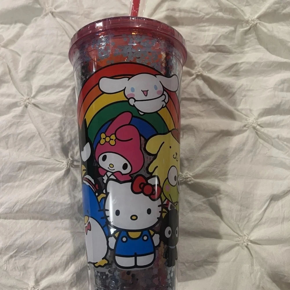 Sanrio Hello Kitty & Friends Glitter Rainbow Tumbler Cup Lid & Straw